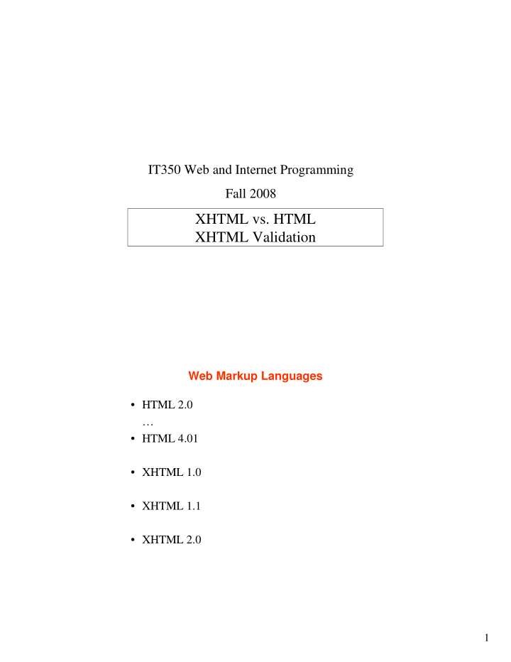 xhtml vs html xhtml validation