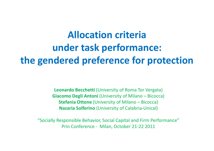 allocation criteria under task performance the gendered