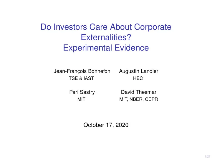 do investors care about corporate externalities