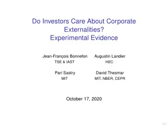 Do Investors Care About Corporate  Externalities?  Experimental Evidence  Jean-Franois Bonnefon