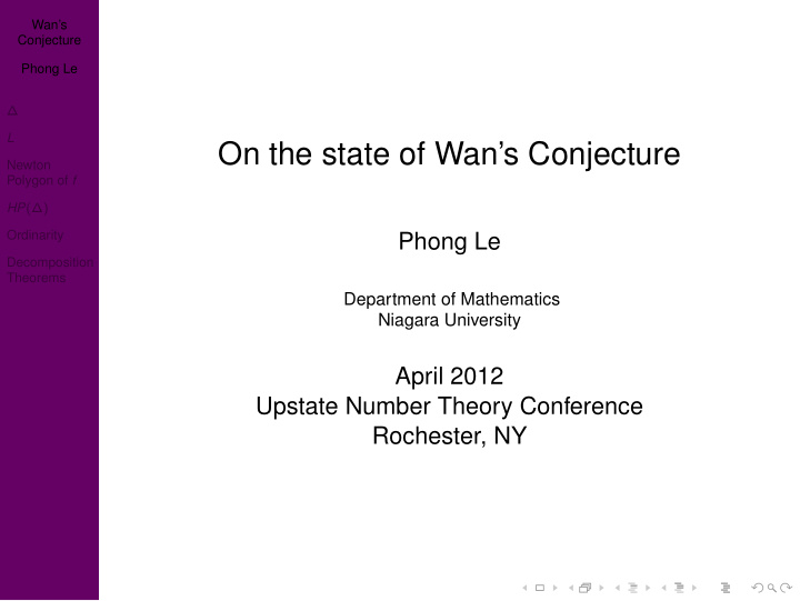 on the state of wan s conjecture