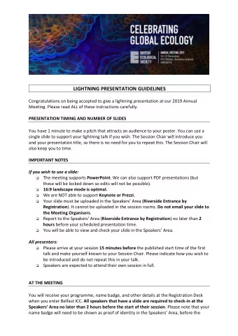 LIGHTNING PRESENTATION GUIDELINES  Congratulations on being accepted to give a lightning