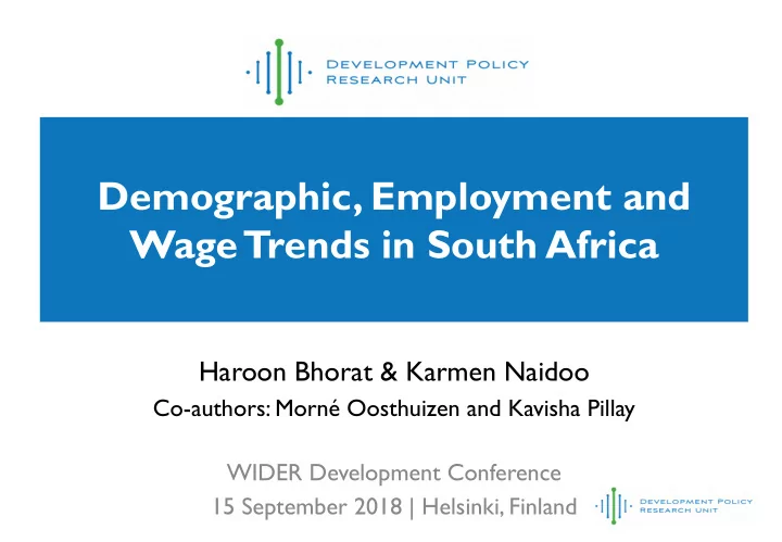 demographic employment and wage trends in south africa
