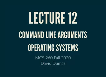 LECTURE 12  COMMAND LINE ARGUMENTS  OPERATING SYSTEMS  MCS 260 Fall 2020  David Dumas  /  REMINDERS