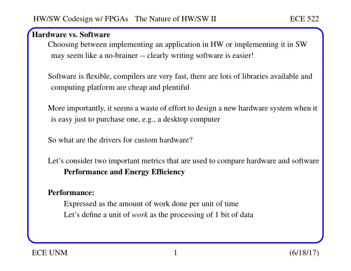 hw sw codesign w fpgas the nature of hw sw ii ece 522
