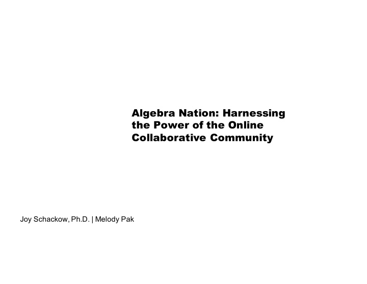 algebra nation harnessing the power of the online