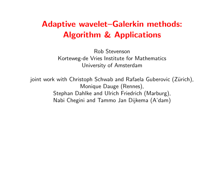 adaptive wavelet galerkin methods algorithm applications