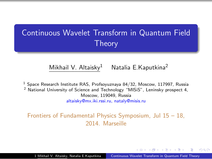 continuous wavelet transform in quantum field theory