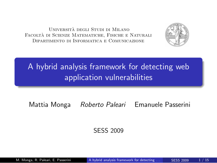 a hybrid analysis framework for detecting web application