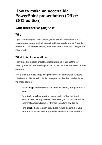 How to make an accessible  PowerPoint presentation (Office  2013 edition)  Add alternative (alt)