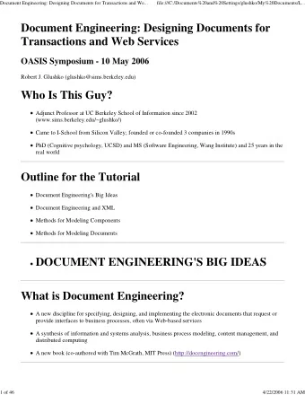 Document Engineering: Designing Documents for  Transactions and Web Services  OASIS Symposium - 10