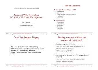 Table of Contents  Berner Fachhochschule, Technik und Informatik  Cross Site Request Forgery - CSRF