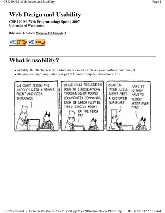 Web Design and Usability  CSE 190 M (Web Programming) Spring 2007  University of Washington