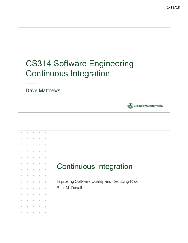 cs314 software engineering continuous integration