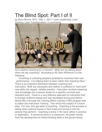 The Blind Spot: Part I of II  by Dave Munch, M.D. | Dec 1, 2011 | Lean Leadership, Lean  Training,