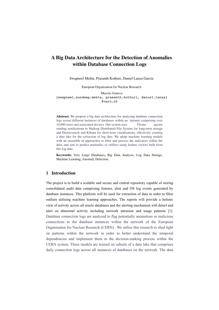 a big data architecture for the detection of anomalies