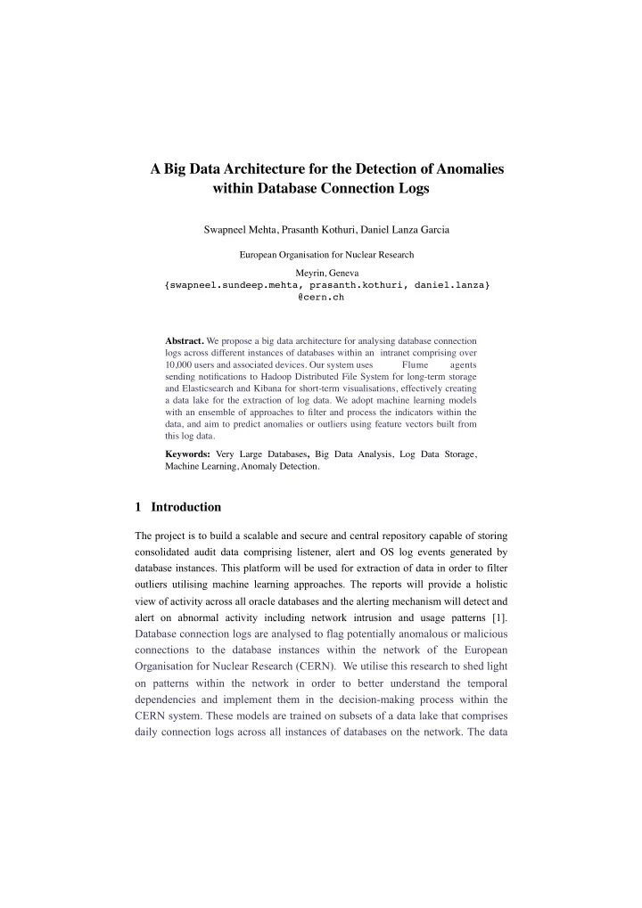 a big data architecture for the detection of anomalies