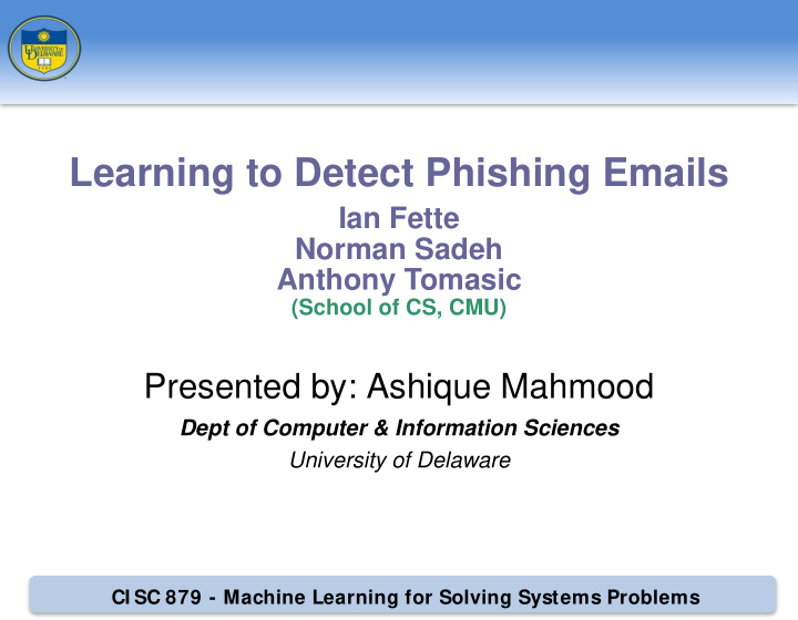 learning to detect phishing emails