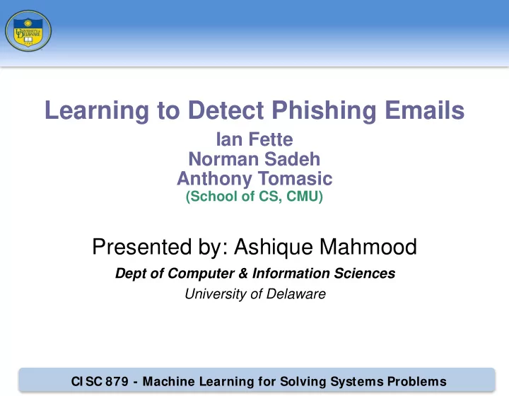 learning to detect phishing emails