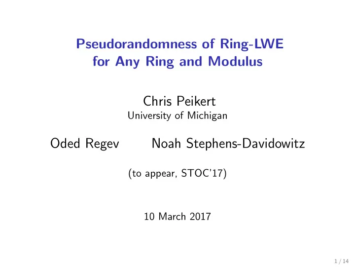 pseudorandomness of ring lwe for any ring and modulus