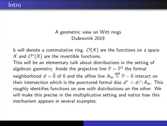 Intro  A geometric view on Witt rings  Dubrovnik 2019 k will denote a commutative ring. O ( X ) are