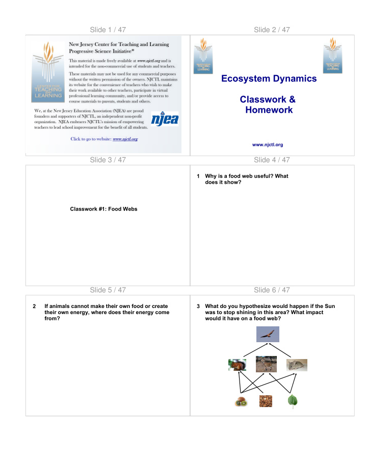 ecosystem dynamics classwork homework