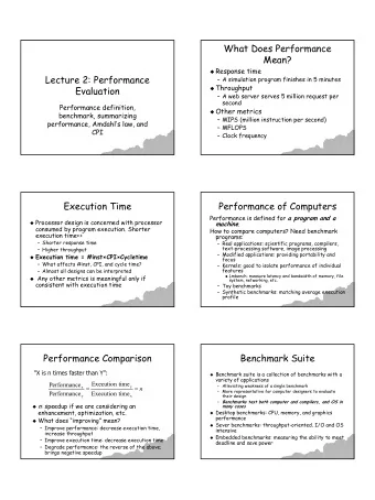 What Does Performance  Mean?  Response time  Lecture 2: Performance   A simulation program