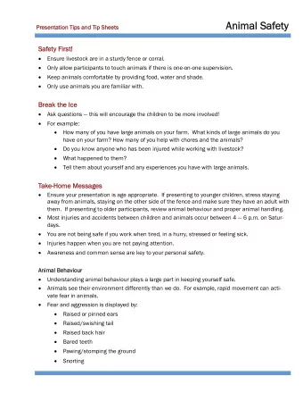 Animal Saf  Animal Safety  ty  Presentation Tips and Tip Sheets  Presentation Tips and Tip Sheets