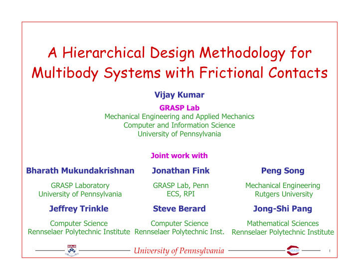 a hierarchical design methodology for multibody systems