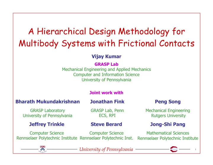 a hierarchical design methodology for multibody systems