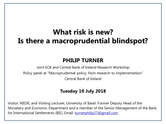 What risk is new?  Is there a macroprudential blindspot? PHILIP TURNER  Joint ECB and Central Bank