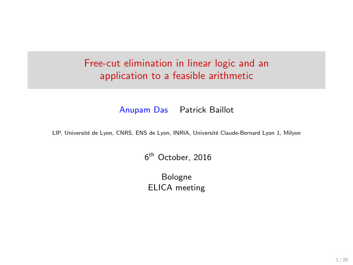 free cut elimination in linear logic and an application