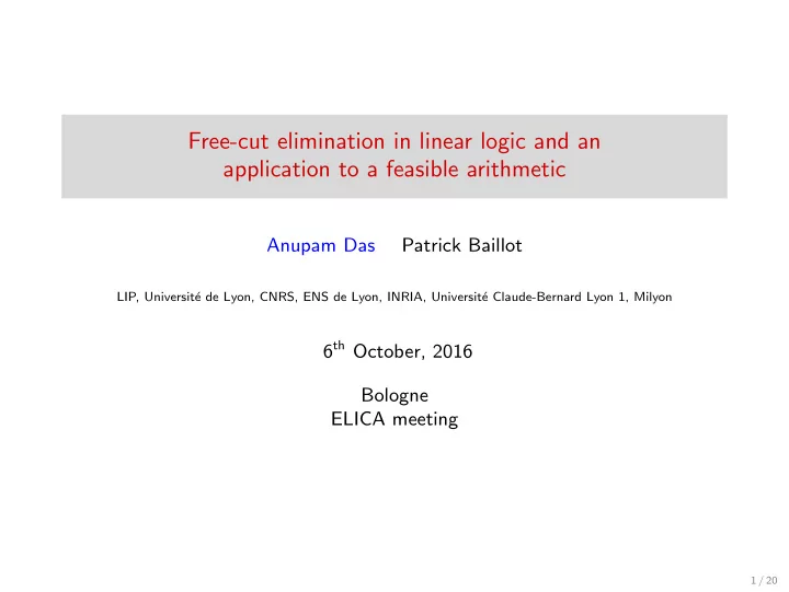 free cut elimination in linear logic and an application