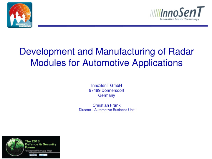 development and manufacturing of radar modules for