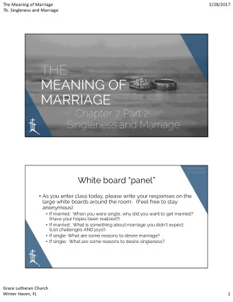 THE  MEANING OF  MARRIAGE  Chapter 7 Part 2:  Singleness and Marriage  THE MEANING  OF MARRIAGE