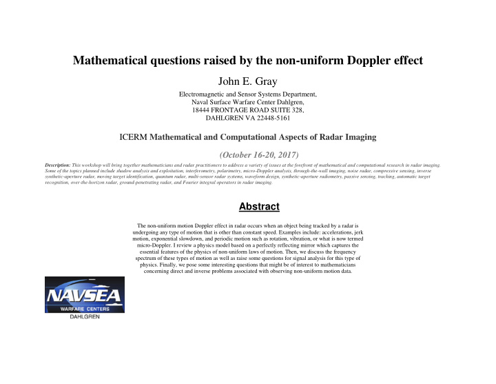 mathematical questions raised by the non uniform doppler