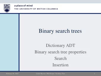 Binary search trees  Dictionary ADT  Binary search tree properties  Search  Insertion  February 04,