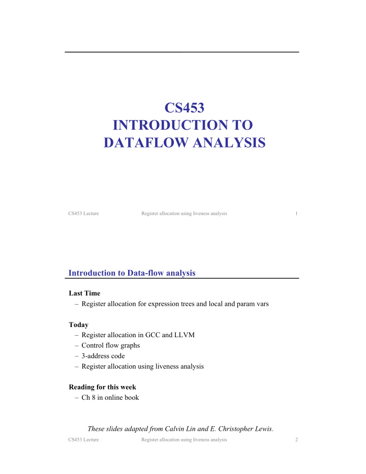 cs453 introduction to dataflow analysis
