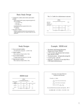Basic Study Design The 2  2 table for a dichotomous outcome   Comparative studies