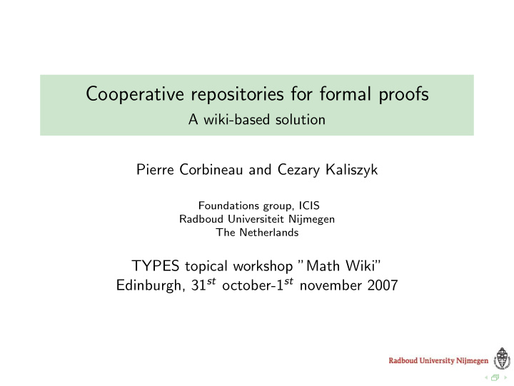 cooperative repositories for formal proofs