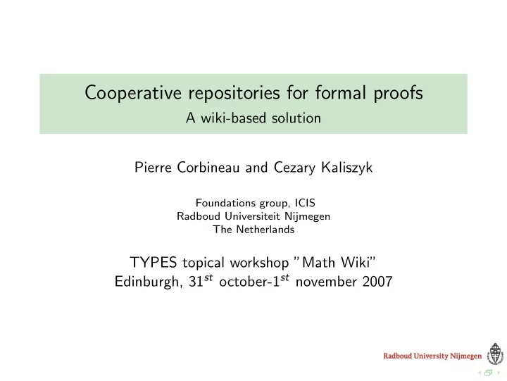 cooperative repositories for formal proofs