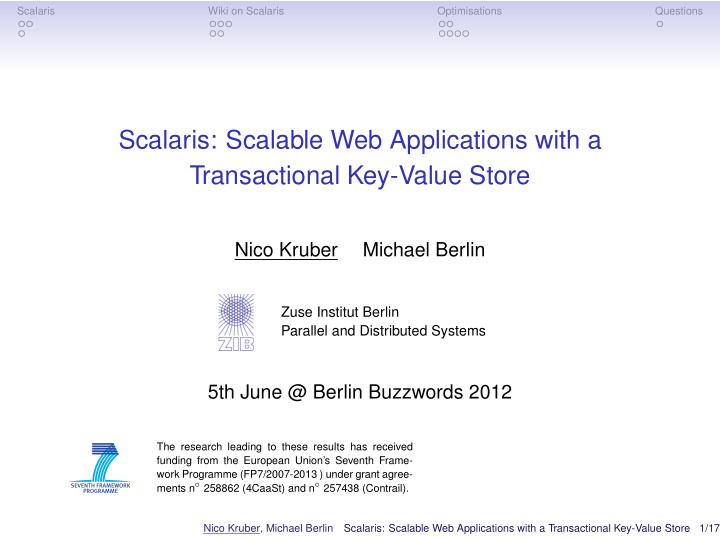 scalaris scalable web applications with a transactional