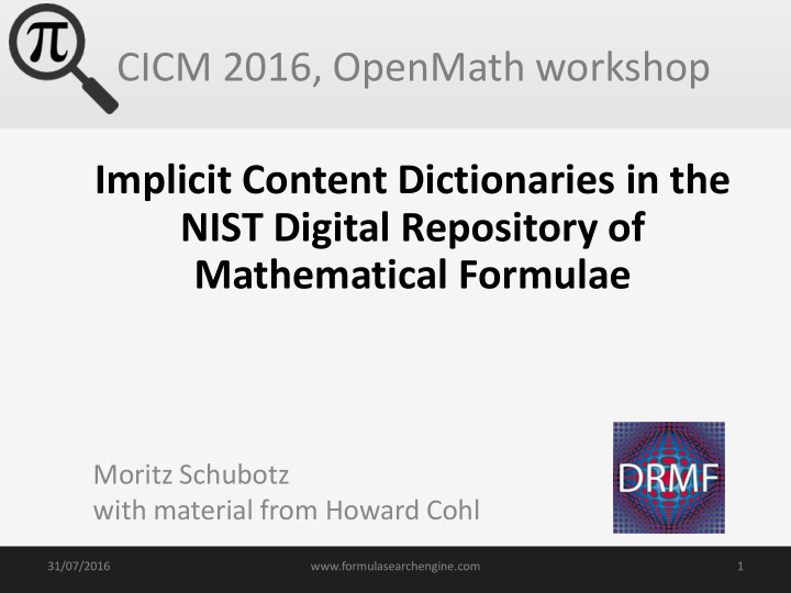 cicm 2016 openmath workshop implicit content dictionaries