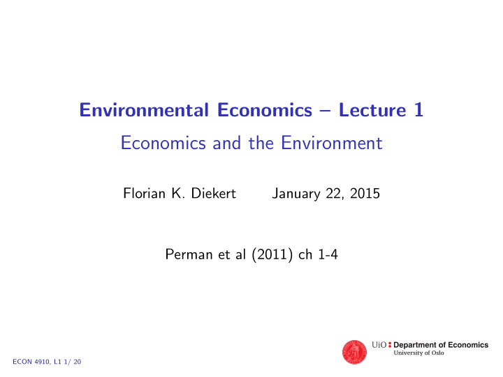 environmental economics lecture 1 economics and the