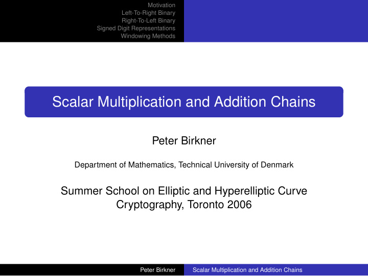 scalar multiplication and addition chains