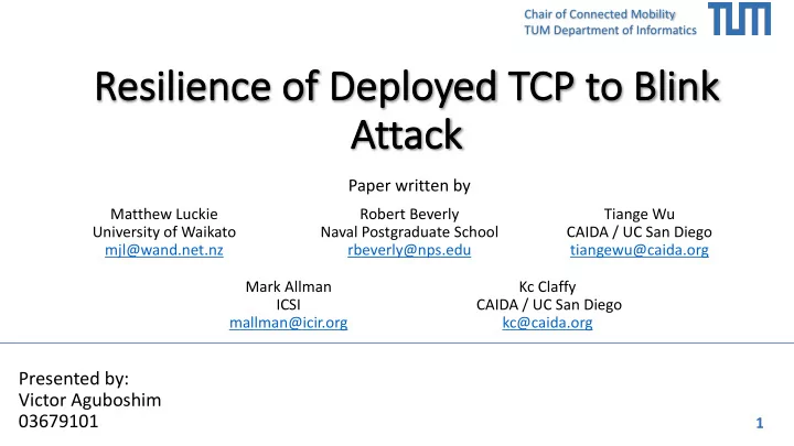 re resilience of of dep deployed ed tc tcp to to bl blink