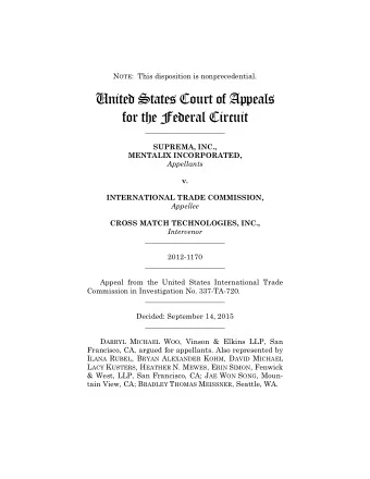 United States Court of Appeals  for the Federal Circuit  ______________________  SUPREMA, INC.,