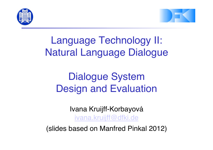 language technology ii natural language dialogue dialogue