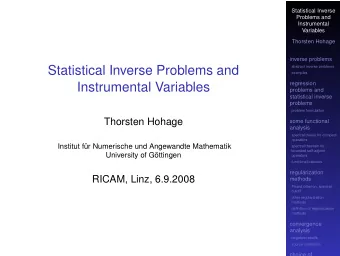 Statistical Inverse Problems and  abstract inverse problems  examples  Instrumental Variables