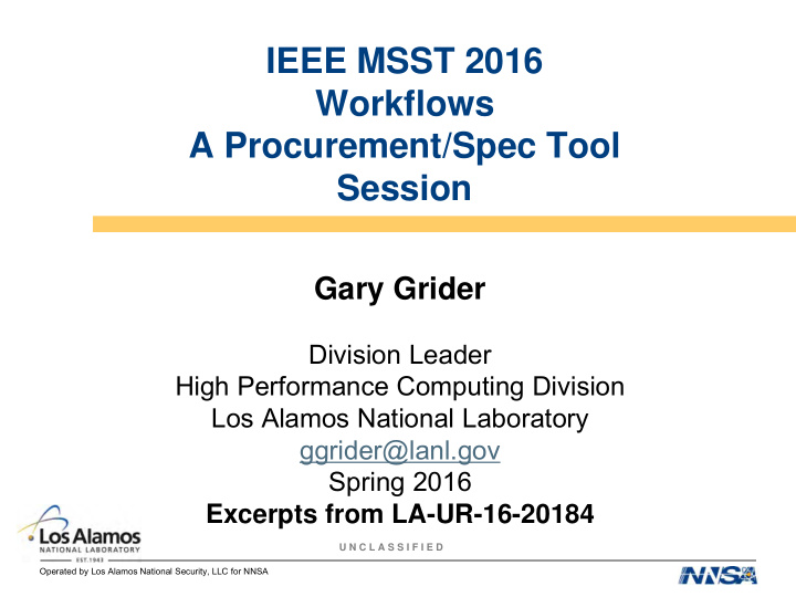 ieee msst 2016 workflows a procurement spec tool session